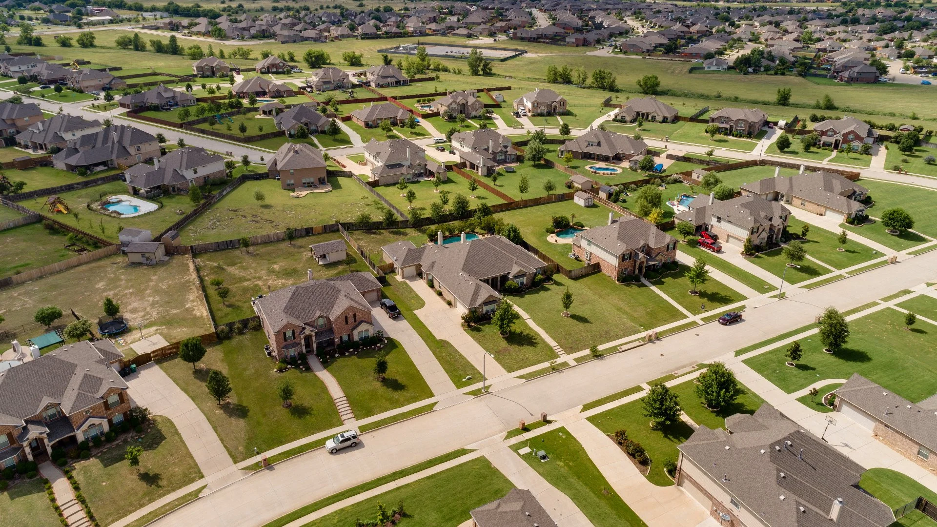 Aerial view of neighborhood in Haslet, TX.