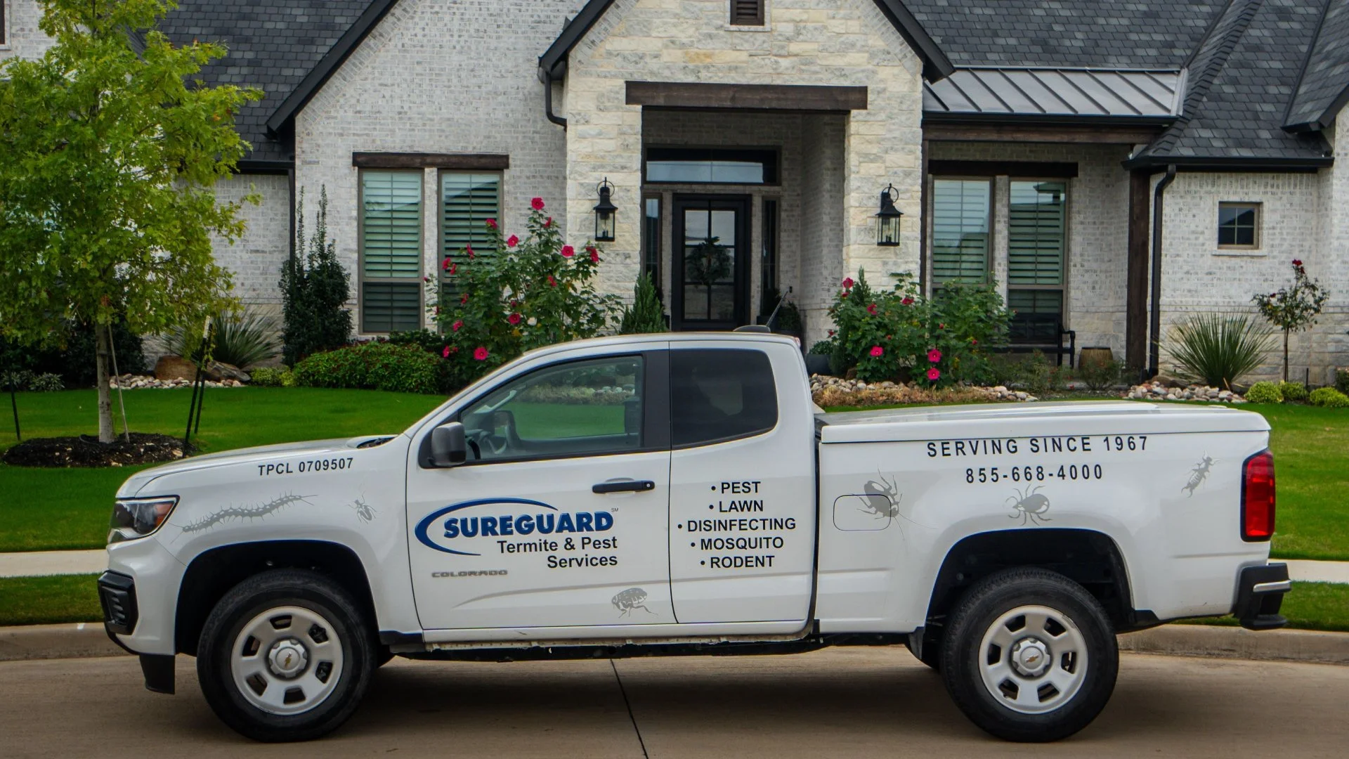 White work truck in front of home in Keller, TX.