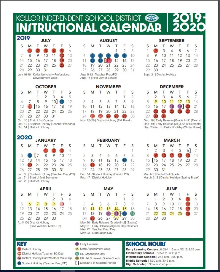 Keller ISD School Calendar 2019-2020