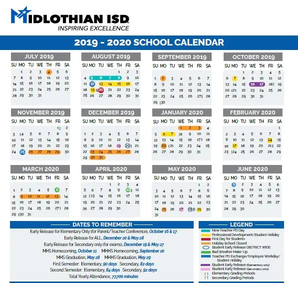 Midlothian School Calender 2019-2020