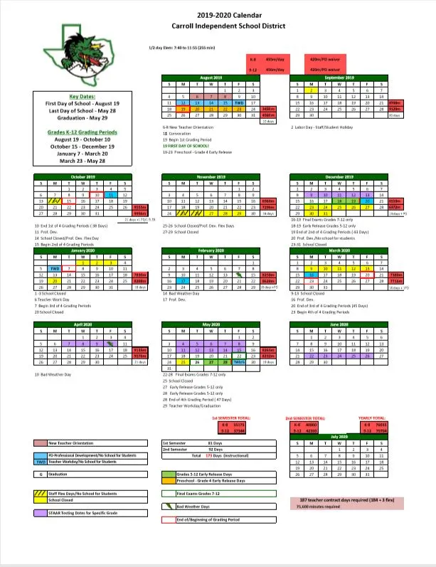 Southlake ISD School Calendar 2019-2020