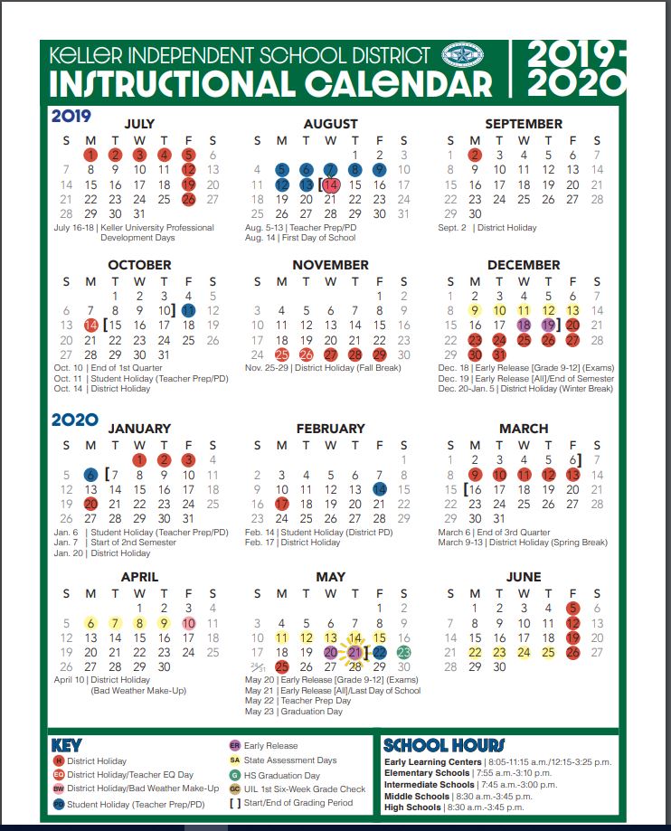 Keller ISD School Calendar 20192020 Sureguard Termite & Pest Control
