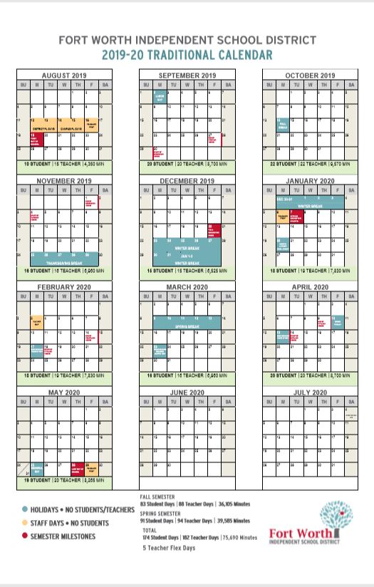 Fort Worth ISD School Calendar 2019-2020.