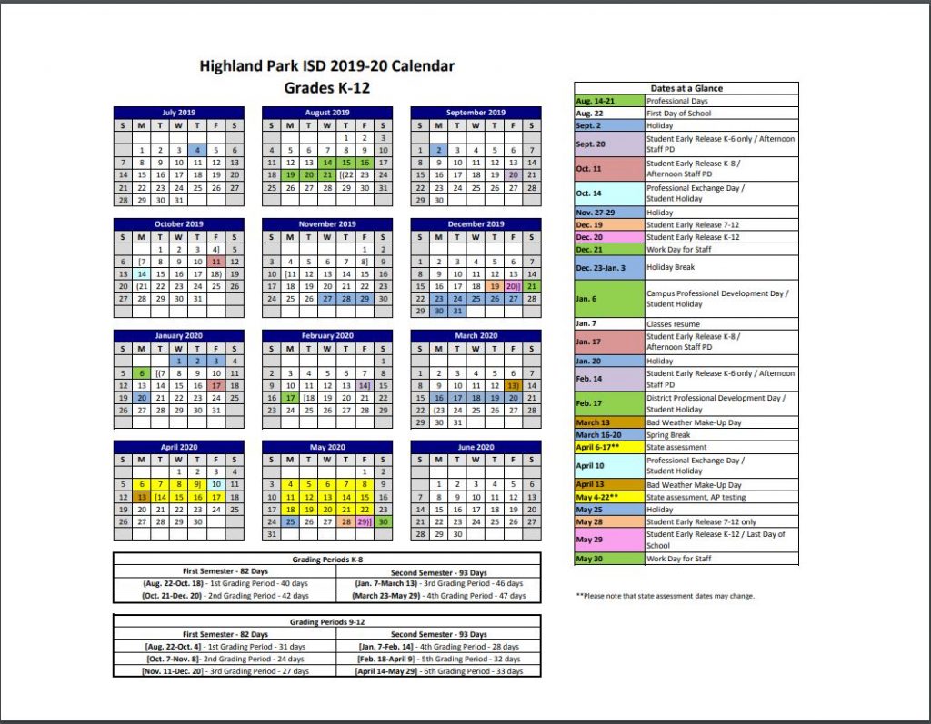 Highland ISD School Calendar 20192020 Sureguard Termite & Pest Control