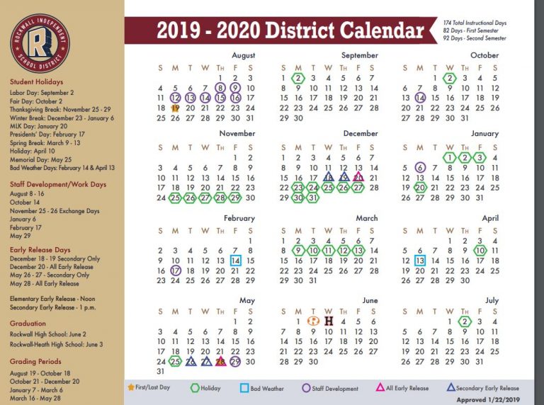 Rockwall ISD School Calendar 20192020 Sureguard Termite & Pest Control